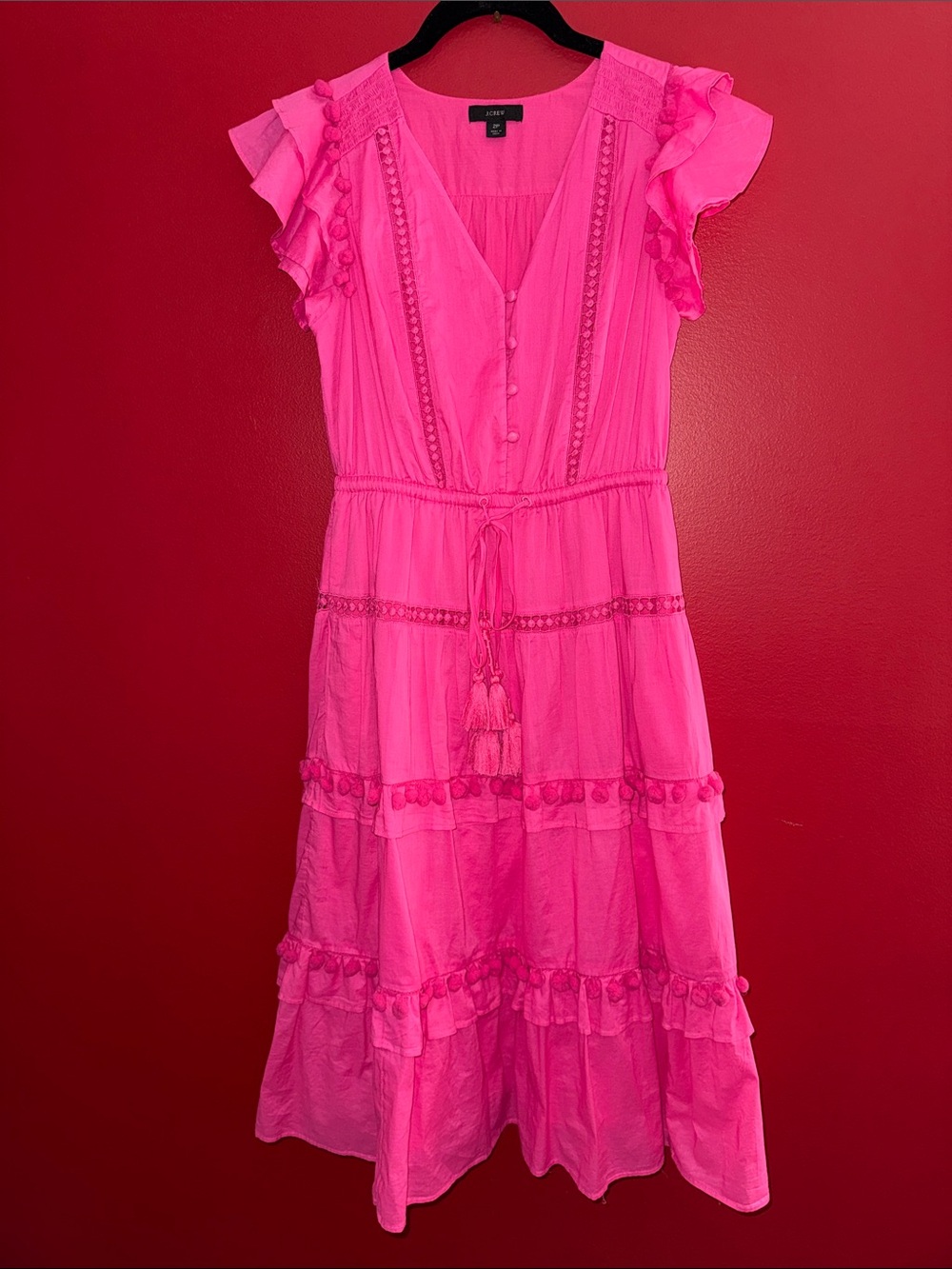J. Crew Pink Cotton Pom-Pom Midi Dress from Point Sur Collection